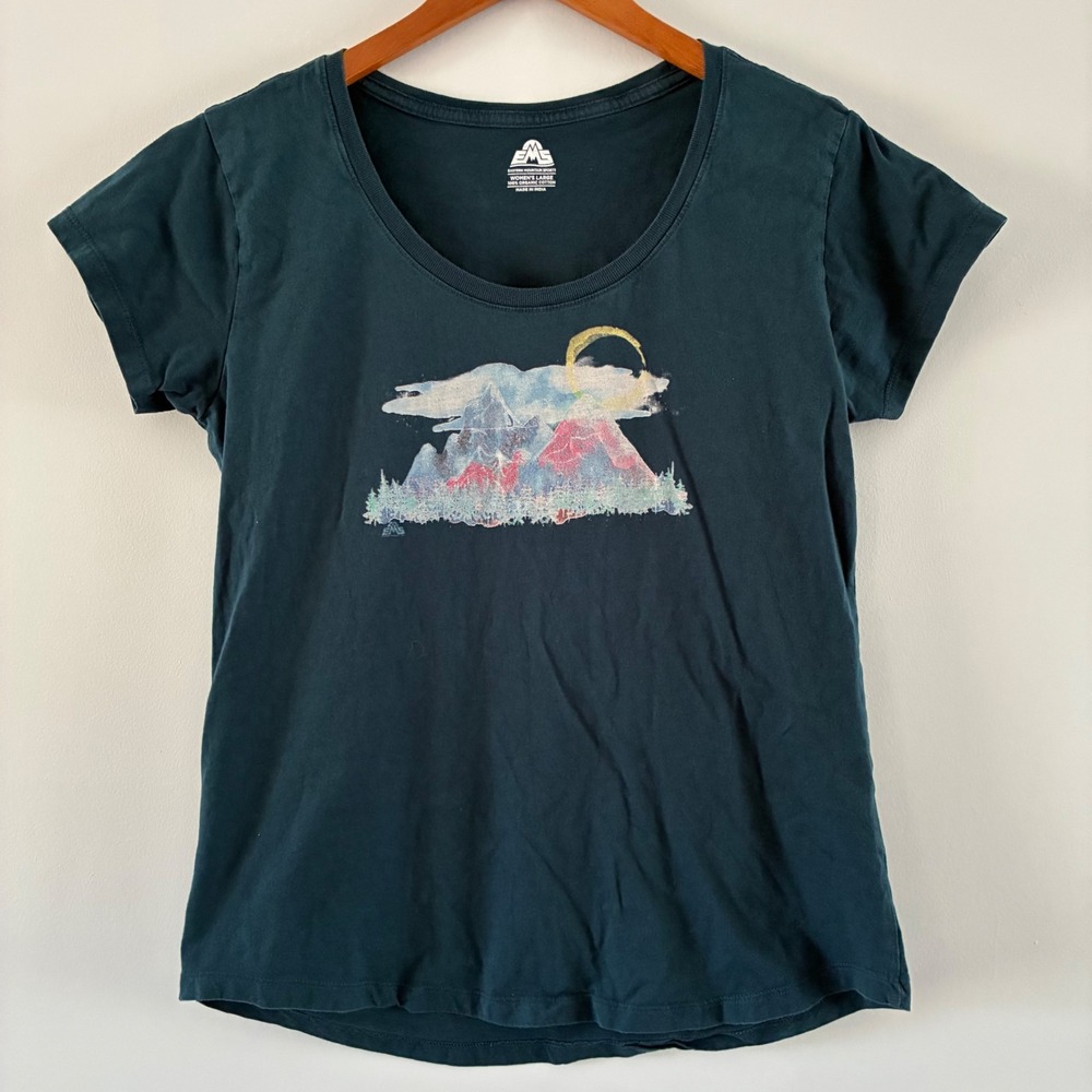 EMS Eastern Mountain Sports T-Shirt Womens Large Teal Mountain Graphic Cotton